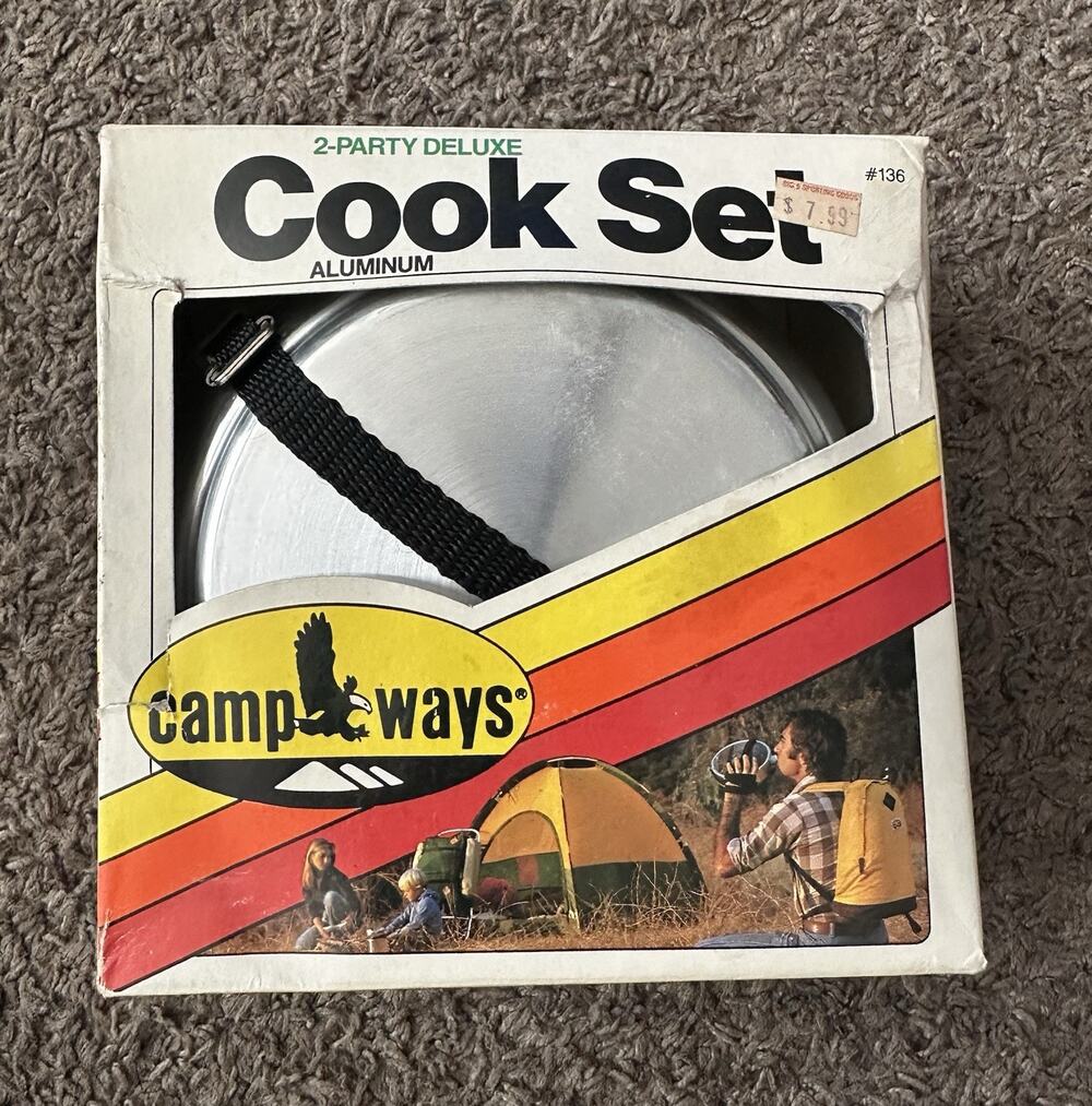VTG CAMP WAYS 2-PARTY DELUXE Camping Cook Set POLISHED Aluminum- 7 PIECE NIB